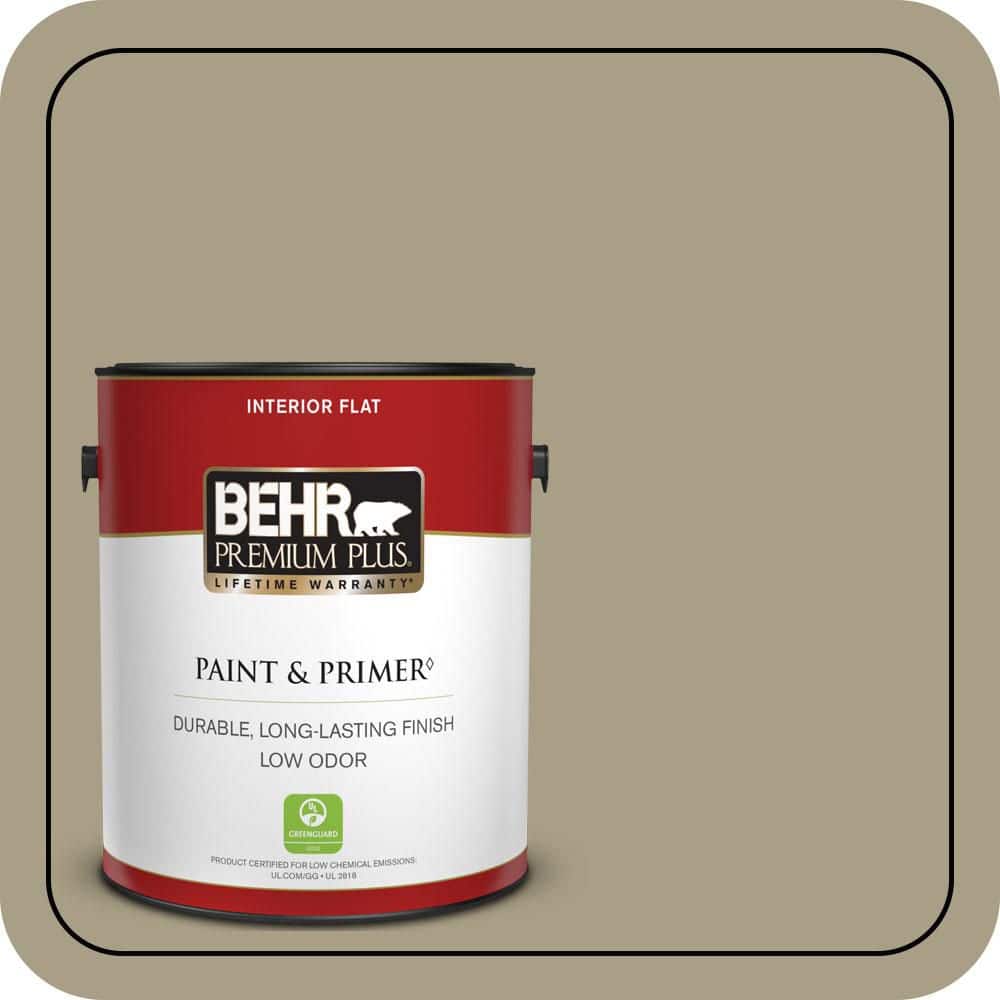 BEHR PREMIUM PLUS 1 gal. #N340-4 Tent Green Flat Low Odor Interior Paint & Primer