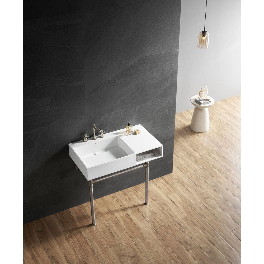 Kingston Brass Aurelius 36.63 in. x 20.88 in. Console Sink in Matte White Solid Surface with Legs (2)