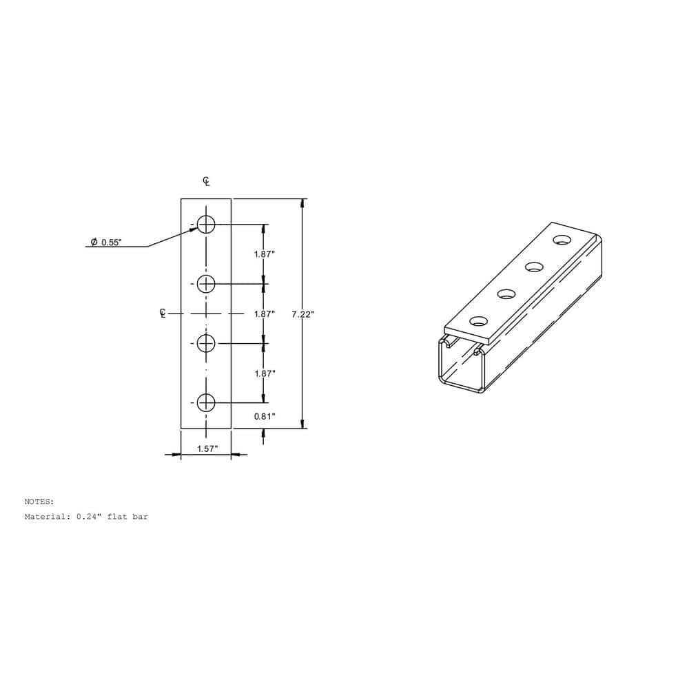NEWHOUSE ELECTRIC Straight 4 Hole Strut Channel Bracket, Silver (No Magnets) (2)