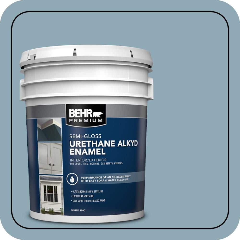BEHR PREMIUM 5 gal. #530F-4 Newport Blue Urethane Alkyd Semi-Gloss Enamel Interior/Exterior Paint