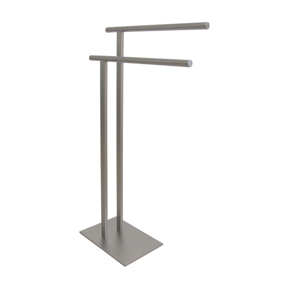 Kingston Brass European 2-Bar Pedestal Bath Towel Rack in Brushed Nickel