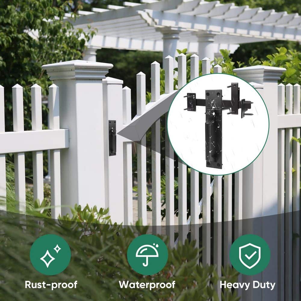 Unbranded Heavy Duty 2-Sided Gate Latch Self Locking Black Powder Coated Aluminum Alloy for Outdoor Fence Pool Garden (3)