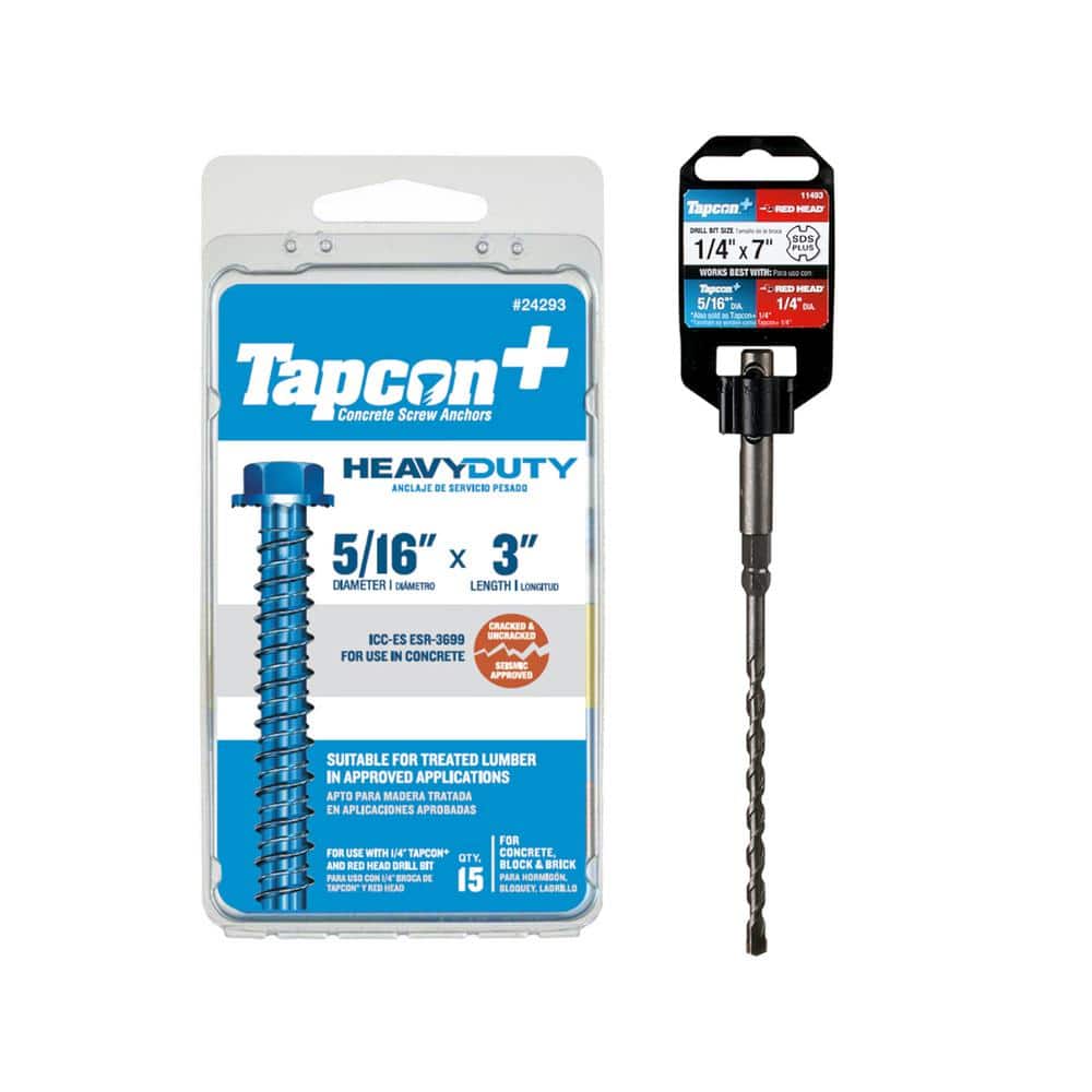 Tapcon 5/16 in. x 3 in. HWH Large Dia Concrete Anchors and 1/4 in.x7 in. SDS Carbide Drill Bit Combo Kit (15-Piece and 1-Piece)