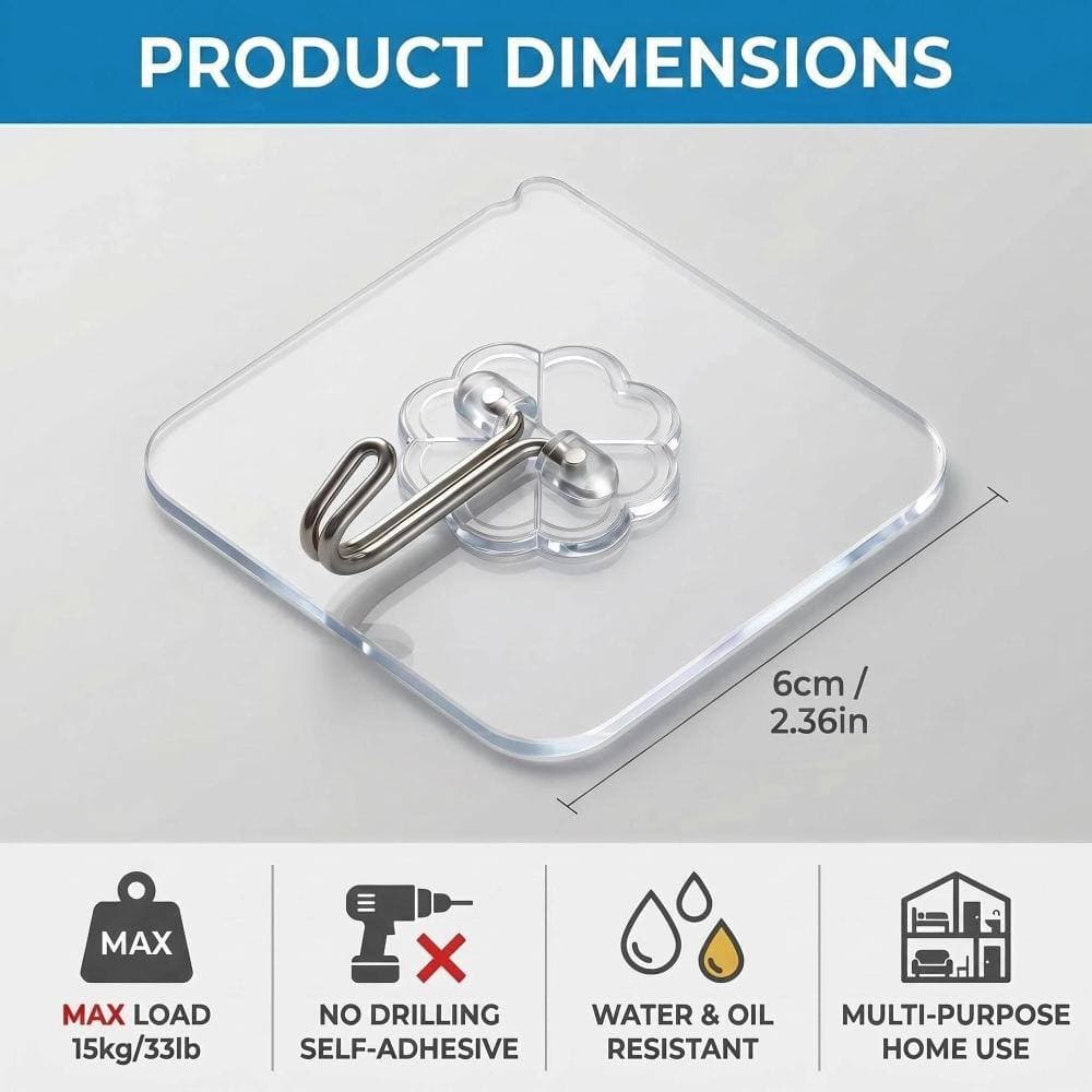 Unbranded Transparent Heavy Duty Adhesive Wall Hooks with 33 lbs Load Capacity and Waterproof Design 10 Pack (3)