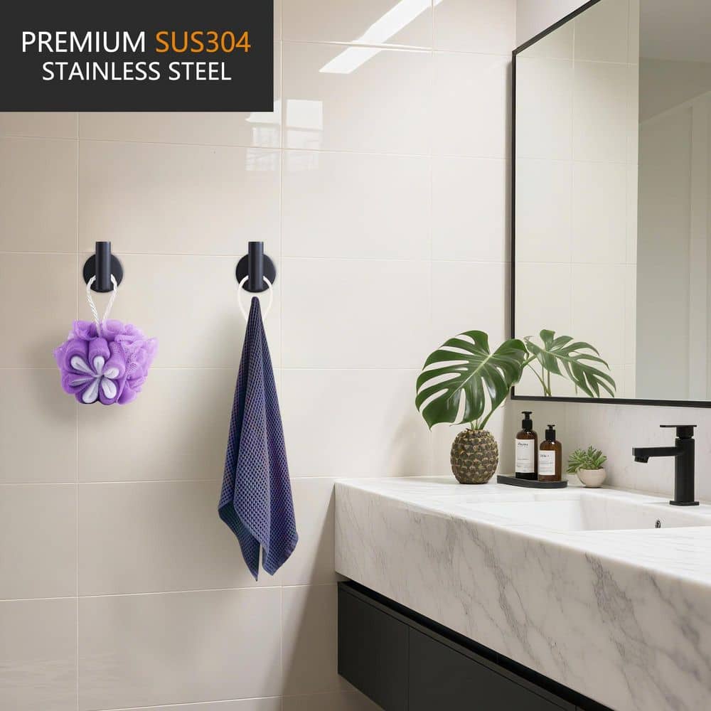 Unbranded 2 Pack Matte Black SUS304 Stainless Steel Round Single Robe Towel J-Hook Robe/Towel Hook Wall Mounted Mount Bath (2)