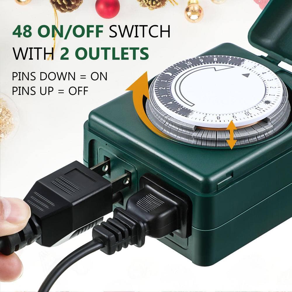 Vrbgify 24 Hour Heavy Duty Mechanical Outlet Countdown Timer Plug with 15 min. Indoor Timer Intervals for Christmas Lights (3)