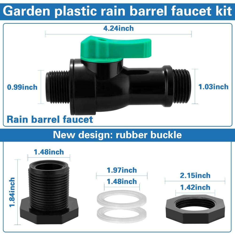 Unbranded 3/4 NPT to 3/4 GHT Rain Barrel Spigot Kit High Flow Bulkhead Valve Black 1 Kit (3)