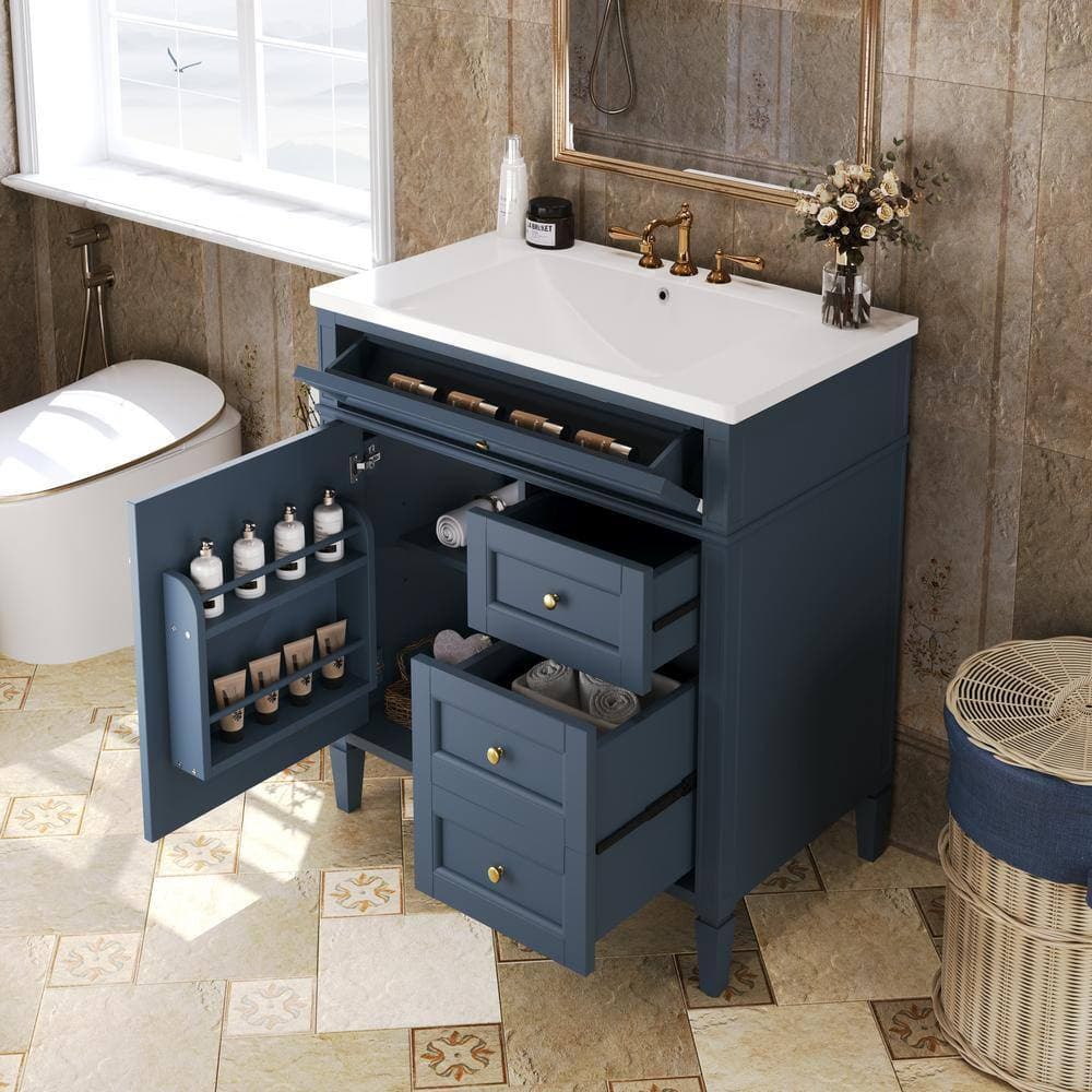 JimsMaison 30 in. W x 18 in. D x 33 in. H Bath Vanity Cabinet without Top in Blue (3)