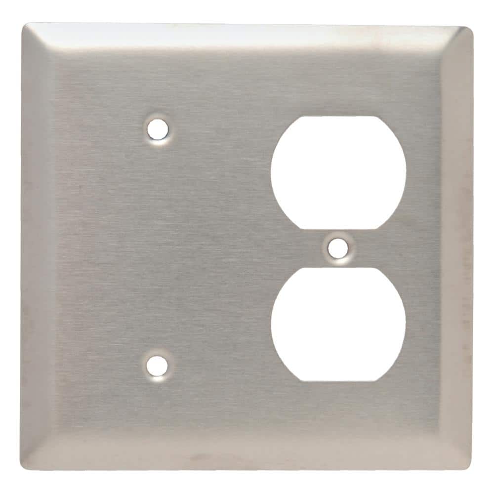 Legrand Pass & Seymour 302/304 S/S 2 Gang 1 Duplex 1 Strap Mount Blank Wall Plate, Stainless Steel (1-Pack) (1)