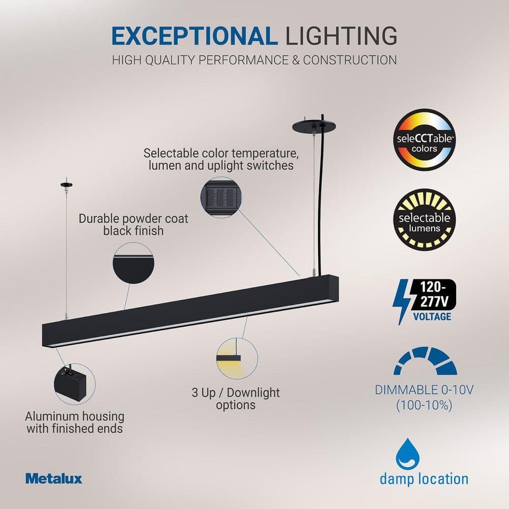 Metalux 4 ft. Integrated LED Black Up and Down Linear Glow Strip Light Fixture with Selectable CCT and Lumen (4)