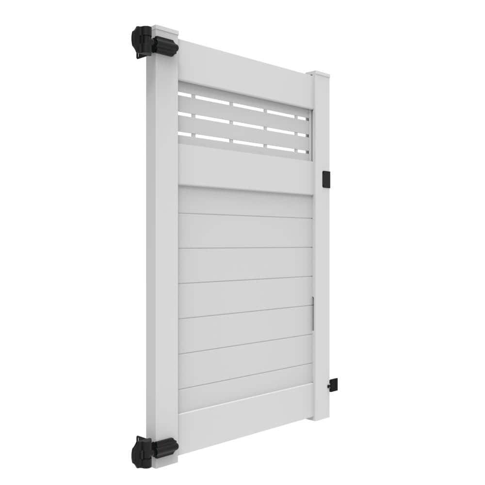 Barrette Outdoor Living Horizontal Fence Boardwalk DSP 6 ft. x 46 in. Vinyl Privacy Gate in White (2)