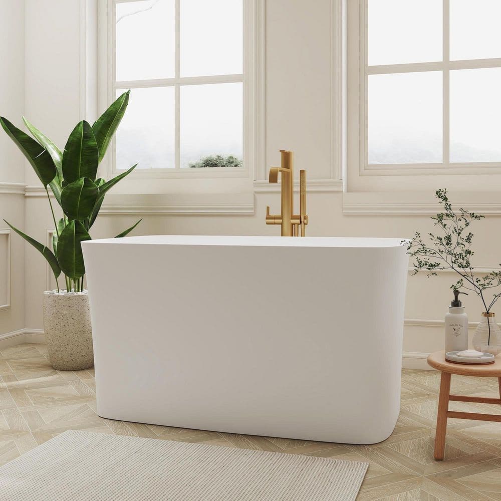 SJ STAR&JANE Zora 47 in. x 28 in. Solid Surface Freestanding Soaking Bathtub Stone Resin Japanese Tub With Seat in White (3)