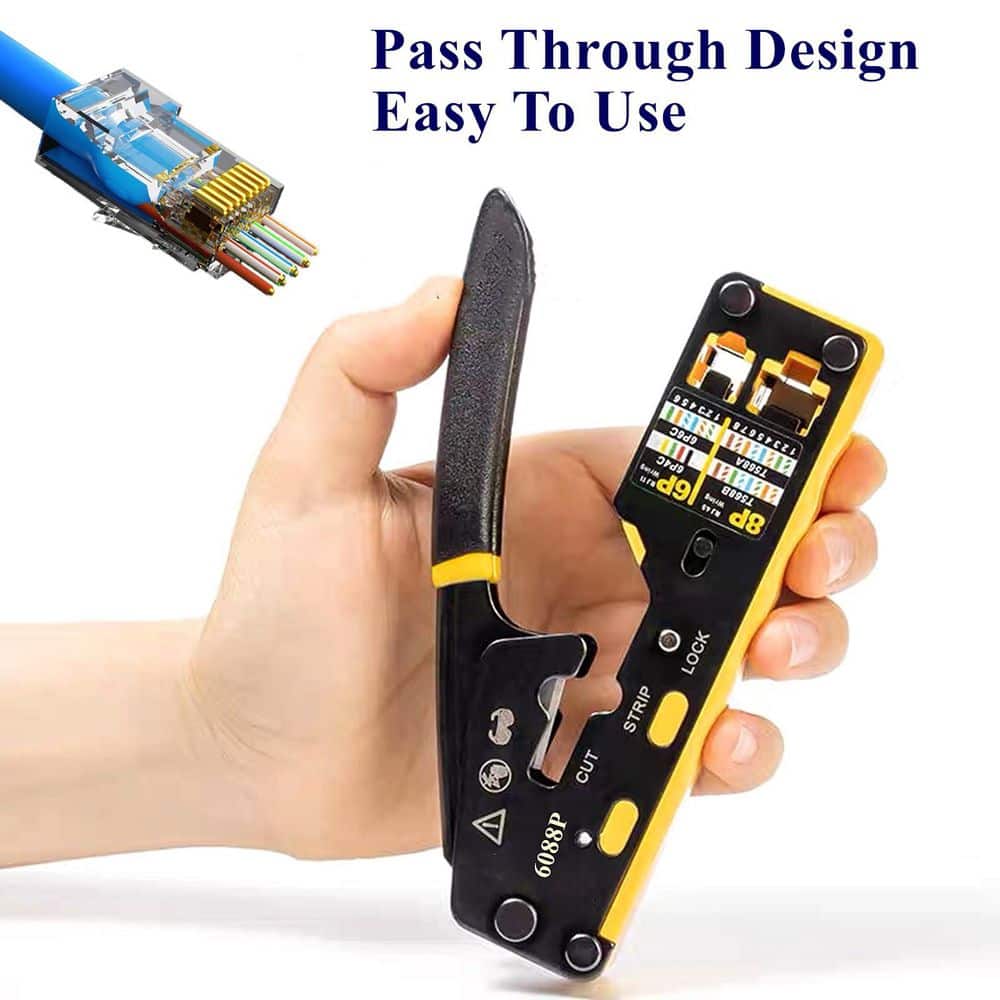 YICHUHAOXI 66-Piece Pass Through RJ45 Crimp Tool Kit with 30 Cat6 Connectors, 110 Punch Down Tool, Cable Tester, Wire Cutter (2)