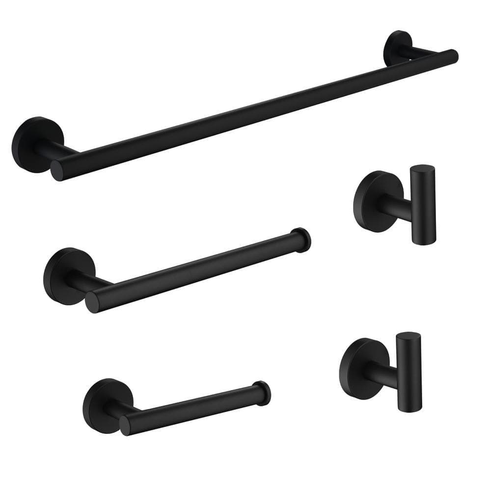 ehablix Bathroom Hardware 5-Piece Bath Hardware Set with Towel Bar, Robe Hook, Toilet Paper Holder in Black (1)
