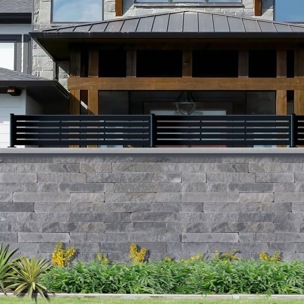 OUTDECO Linea 16 in. x 72 in. Black Galvanized Steel Decorative Screen Panel Wall and Fence Extension Privacy (2)