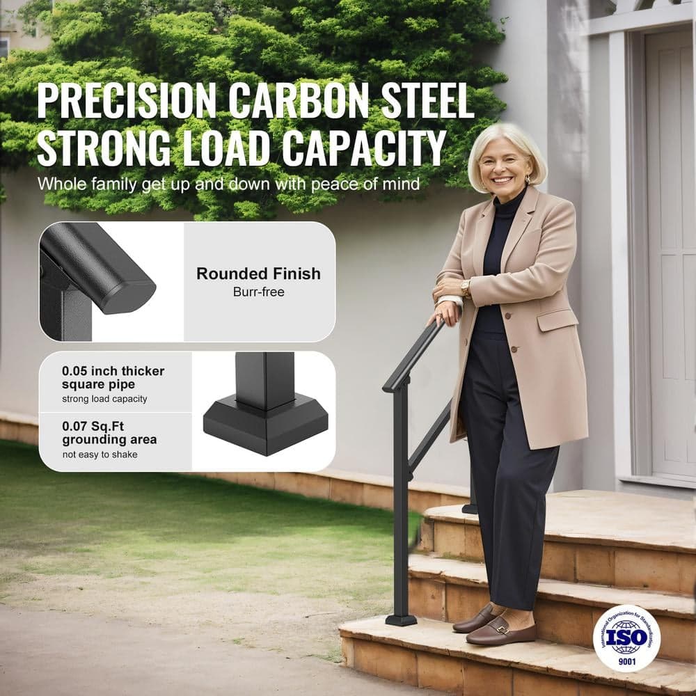 SVOPES 2-3 Step Handrails for Outdoor, 36.2 in. H x 3.3 in. W, Black, Steel, Stair Railing Kit. Square Tube for Concrete (2)