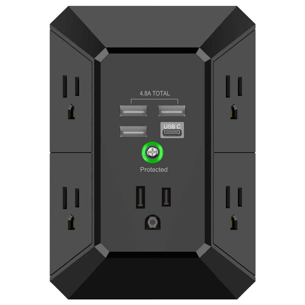 Yichuhaoxi 6-Outlet Extender with 3 USB Ports Surge Protector 3-Sided Widely Spaced Adapter Mountable Wall Tap for Home, Office (1)