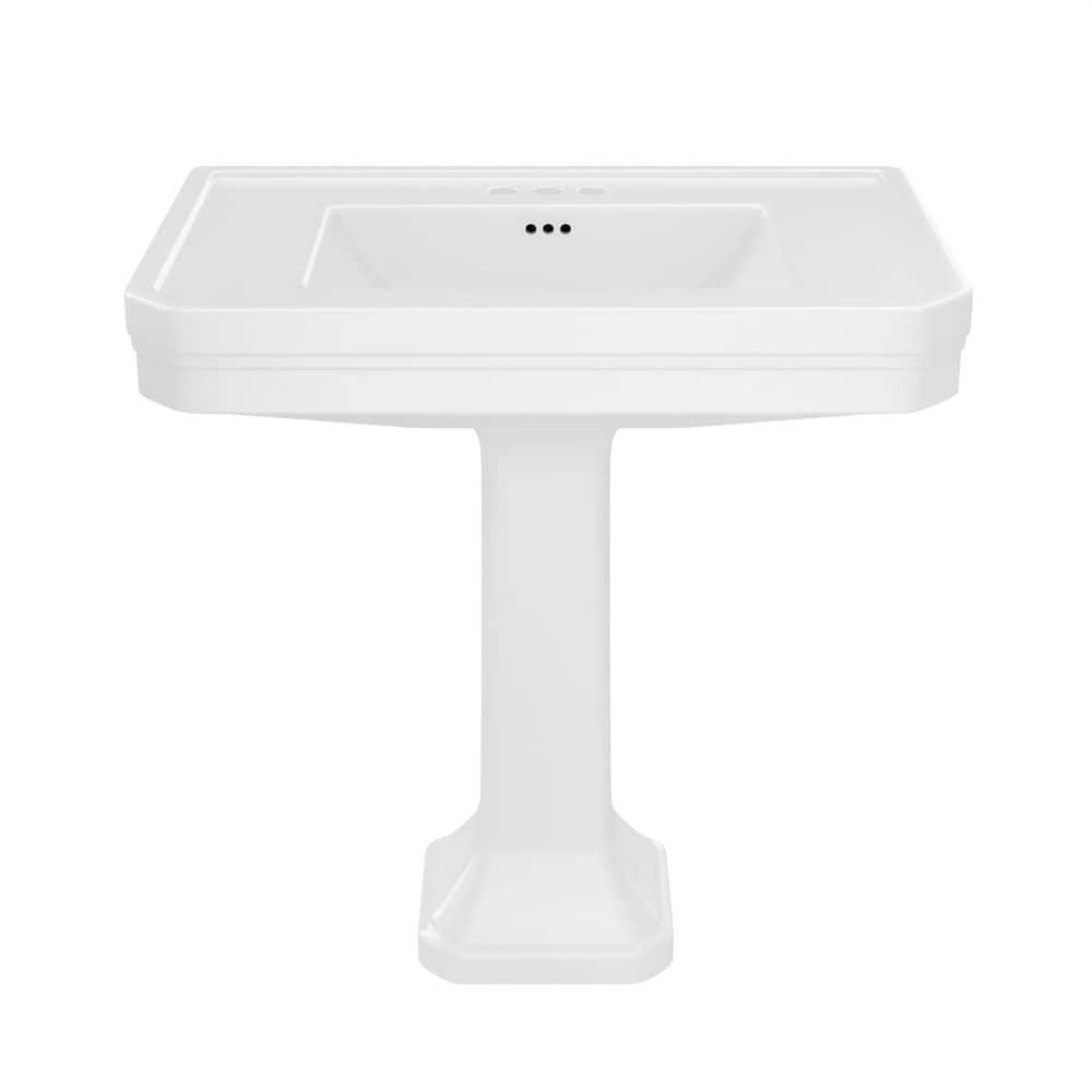 DreamLine Aqua 32 in. L x 22 in. W Pedestal Bathroom Sink Base in White Porcelain with 4 in. Faucet Drilling (1)