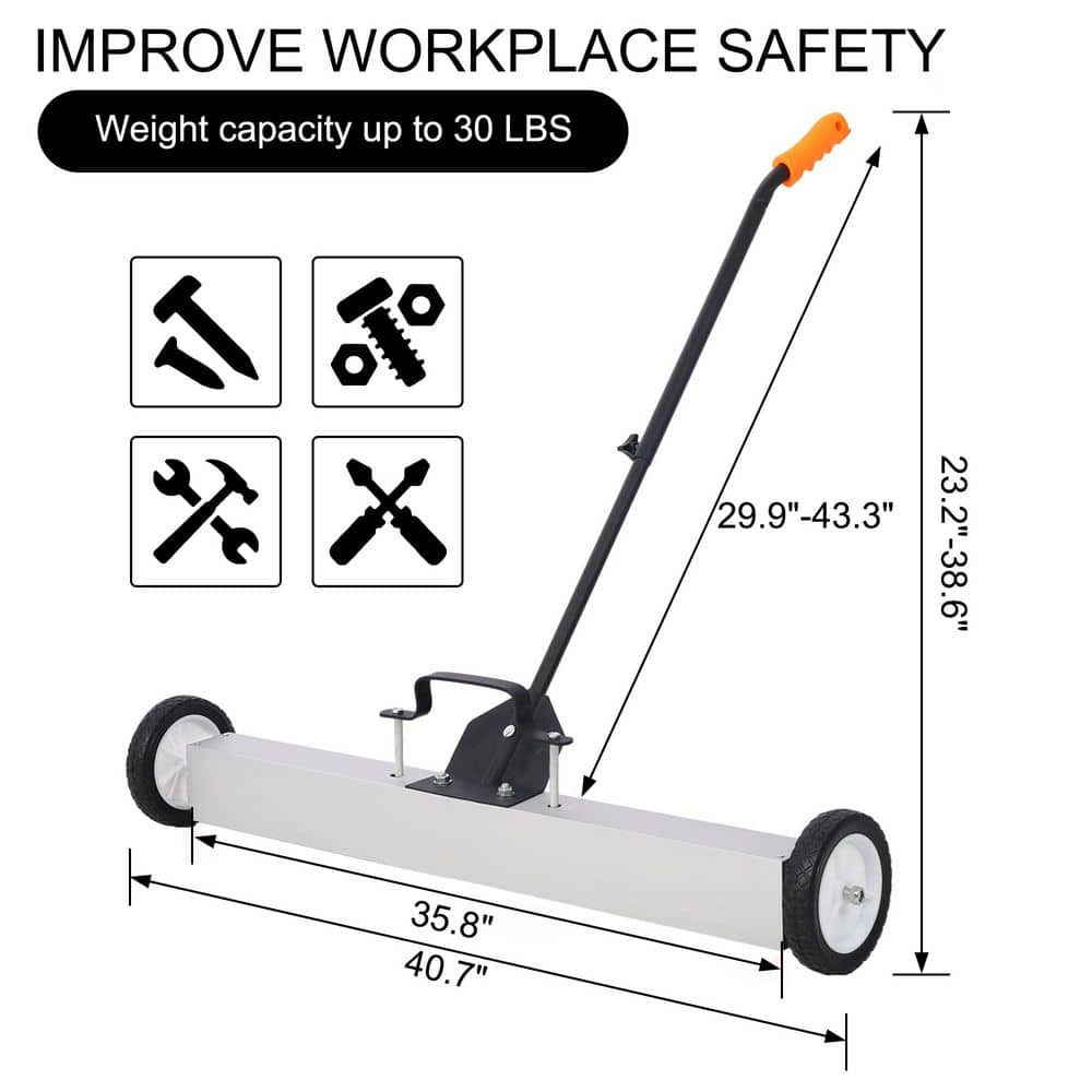 Tatayosi 36 in. Rolling Magnetic Pick-Up Sweeper, Heavy-Duty Push Type with Release, for Nails Needles Screws Collection (2)