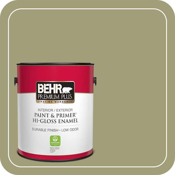 BEHR PREMIUM PLUS 1 gal. #MQ6-57 Bermuda Grass Hi-Gloss Enamel Interior/Exterior Paint & Primer (2)