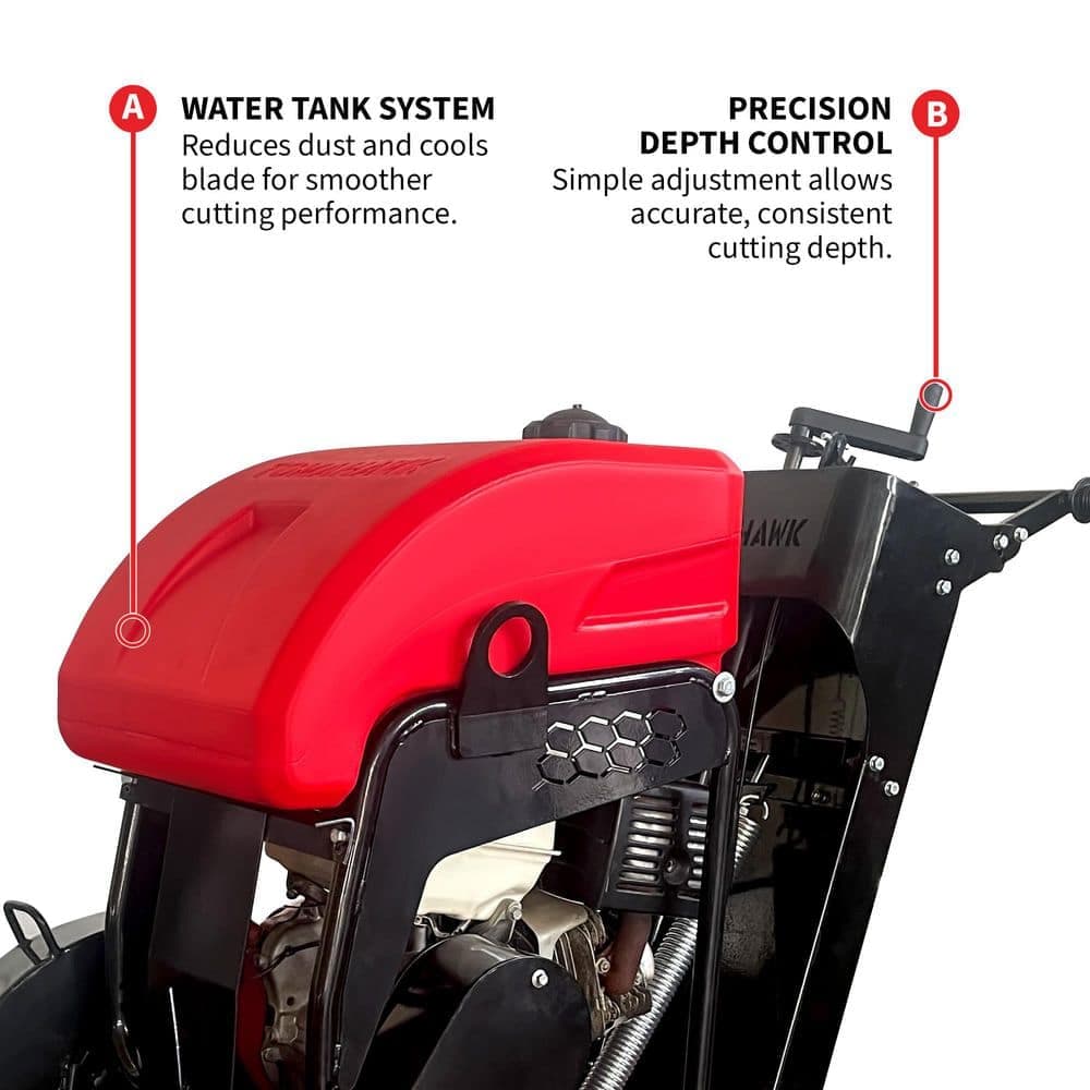 Tomahawk Power 51 in. x 46 in. 13 HP GX390 Honda Engine Walk Behind Concrete Saw, 7 in. Cut Depth, Water Tank, for Asphalt and Concrete (3)