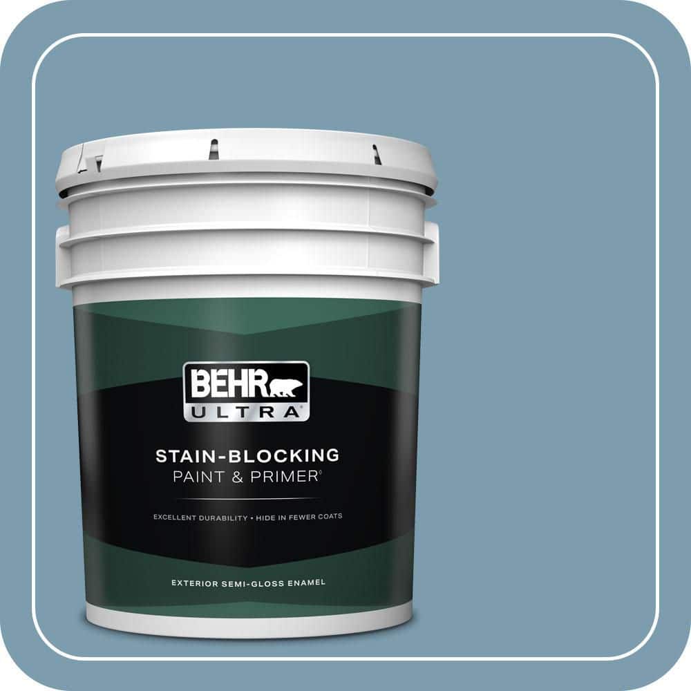 BEHR ULTRA 5 gal. #PMD-14 Yacht Harbor Semi-Gloss Enamel Exterior Paint & Primer