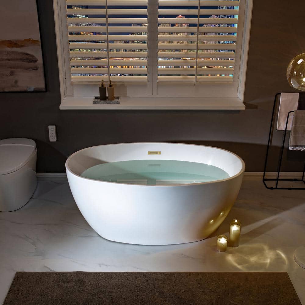 WOODBRIDGE Livingston Acrylic FlatBottom Double Ended Bathtub with Brushed Gold Overflow and Drain Included White (2)