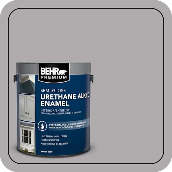 BEHR PREMIUM 1 gal. #N520-3 Flannel Gray Urethane Alkyd Semi-Gloss Enamel Interior/Exterior Paint (2)