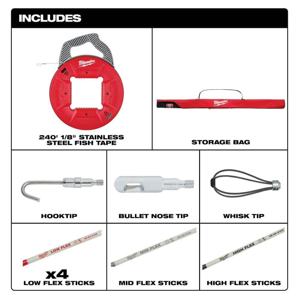 Milwaukee 30 ft. Fiberglass Fish Stick Low/Mid/High Flex Combo Kit with 200 ft. Polyester Fish Tape with Flexible Metal Leader (2)