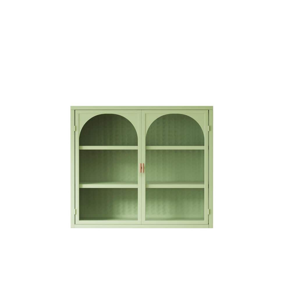 Tahanbath 9.06 in. W x 27.56 in. D x 23.62 in. H Bathroom Storage Wall Cabinet in Mint Green with Glass Doors and 3-Shelves (1)