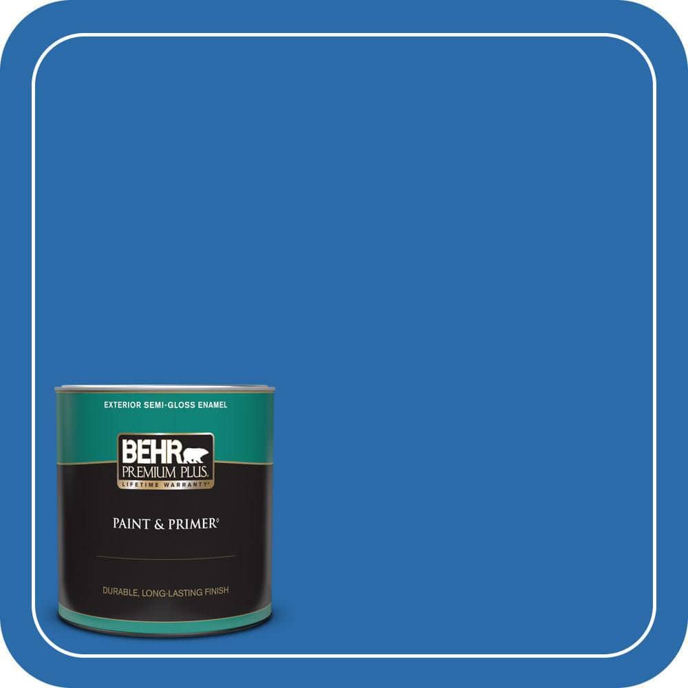 BEHR PREMIUM PLUS 1 qt. #MQ4-24 Electric Blue Semi-Gloss Enamel Exterior Paint & Primer