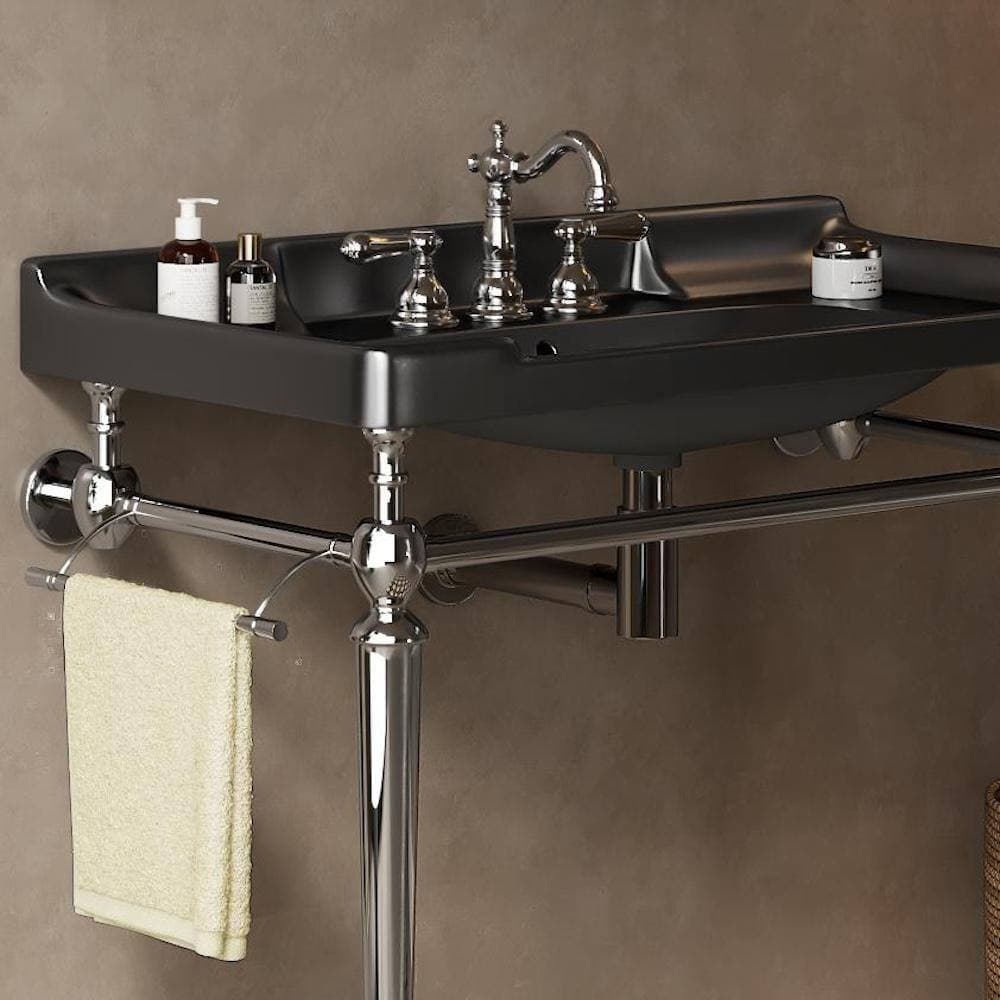 Modland Baye 35.83 in. W Bathroom Ceramic Single Console Sink in Black with Silver Stainless Steel Leg (2)