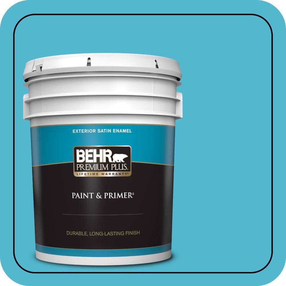 BEHR PREMIUM PLUS 5 gal. #520B-5 Liquid Blue Satin Enamel Exterior Paint & Primer