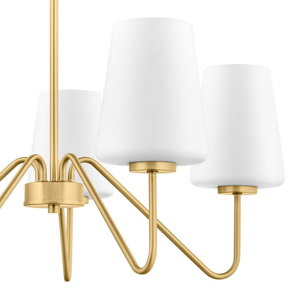 Monteaux Lighting 5-Light Gold Chandelier Light Fixture with White Glass Shades (4)