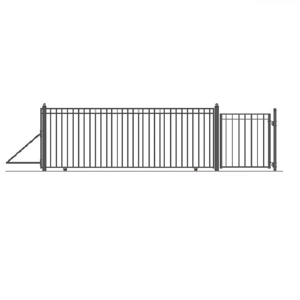 ALEKO 25 ft. x 6 ft. Black Steel Single Sliding Driveway Gate Madrid Style 20 ft. with Pedestrian Gate 5 ft. Fence Gate (1)