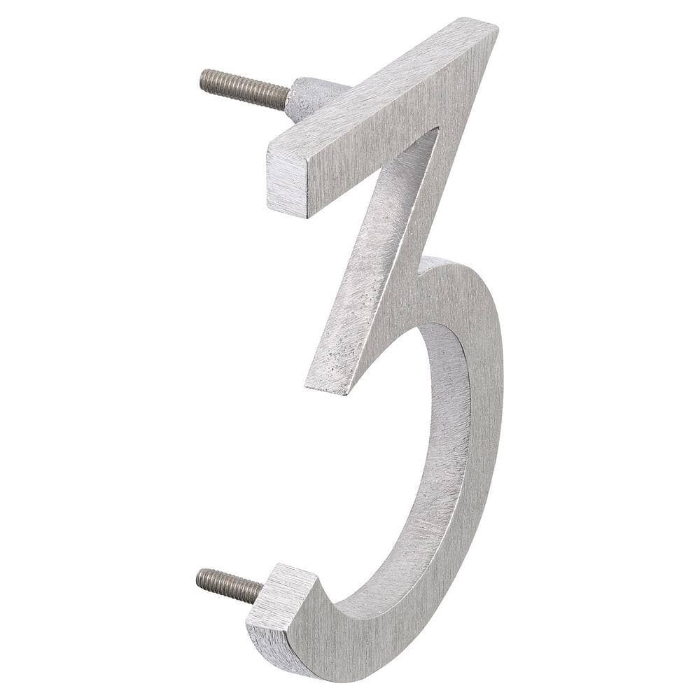 Montague Metal Products 16 in. Brushed Aluminum Floating or Flat Modern House Number 3 (2)