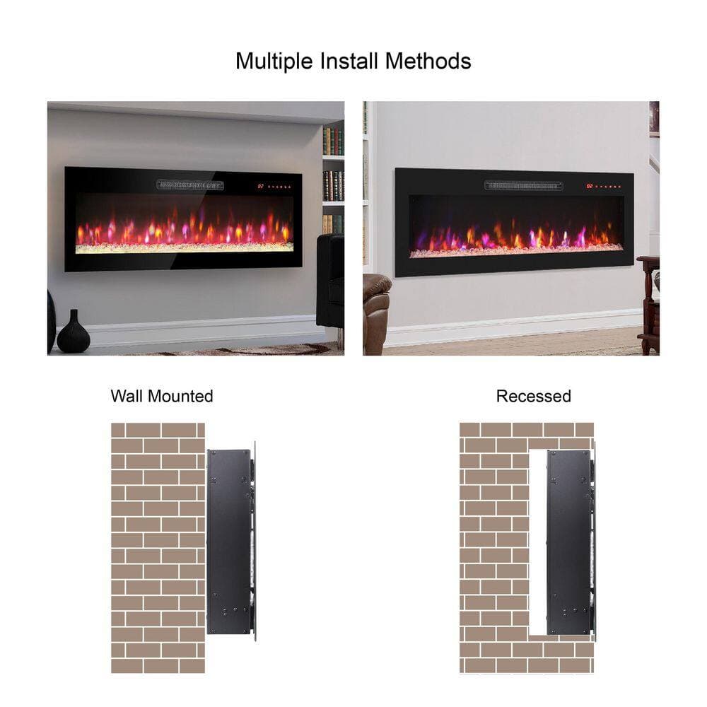 Runesay 60 in. 1400-Watt Black 5000 BTU Recessed Electric Fireplace Utility Convection Infrared Space Heater with Remote (3)