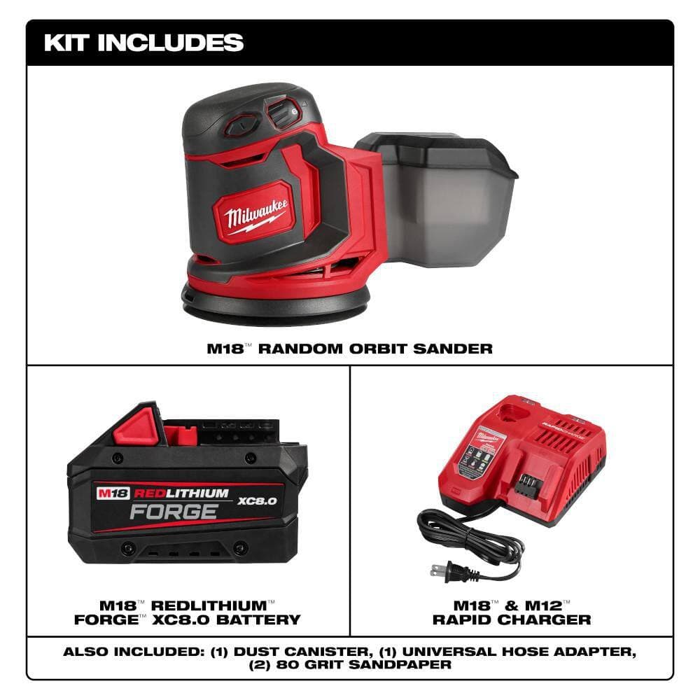Milwaukee M18 18V Lithium-Ion Cordless 5 in. Random Orbit Sander w/ 8.0 Ah Battery & Charger (2)
