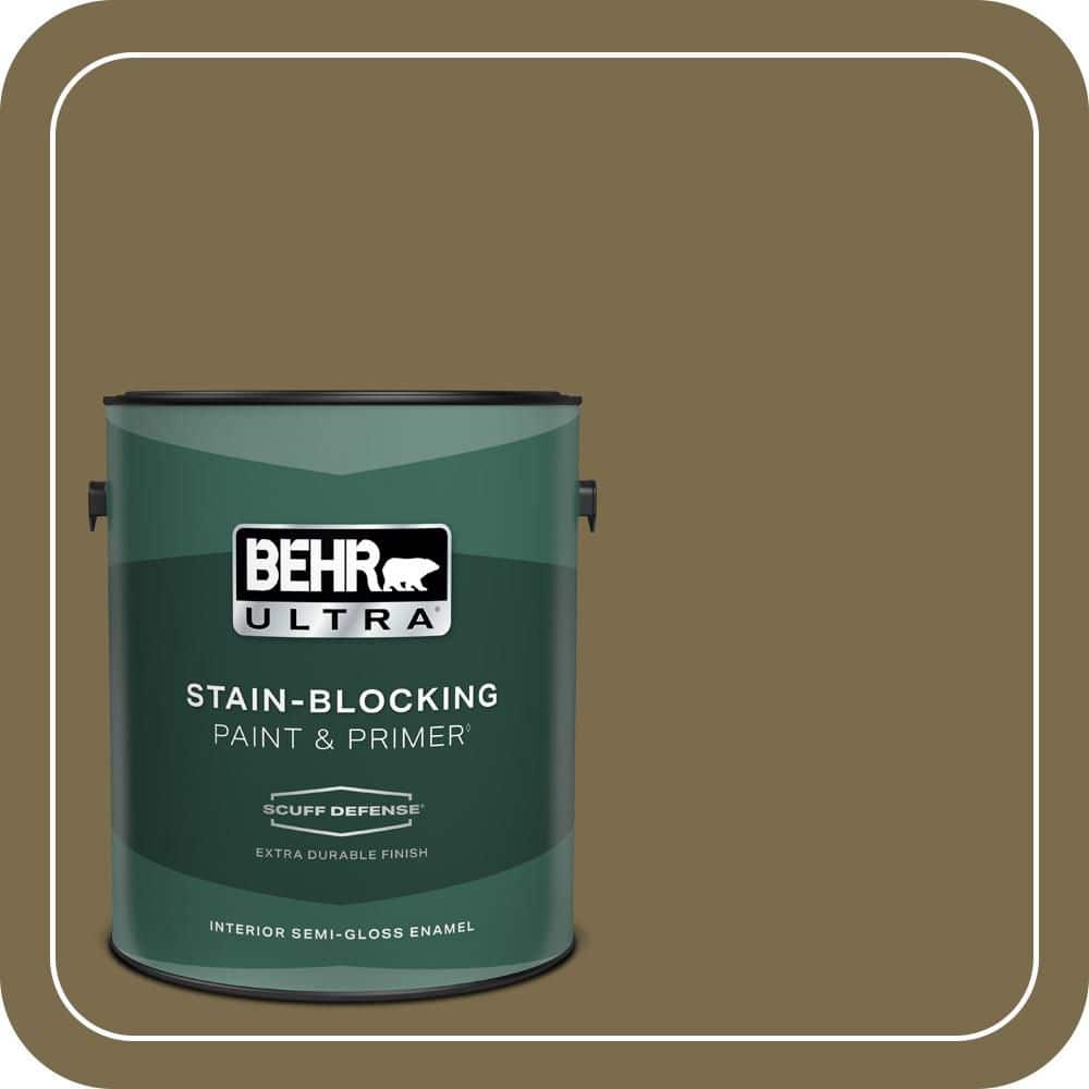BEHR ULTRA 1 gal. #PPU8-01 Olive Extra Durable Semi-Gloss Enamel Interior Paint & Primer
