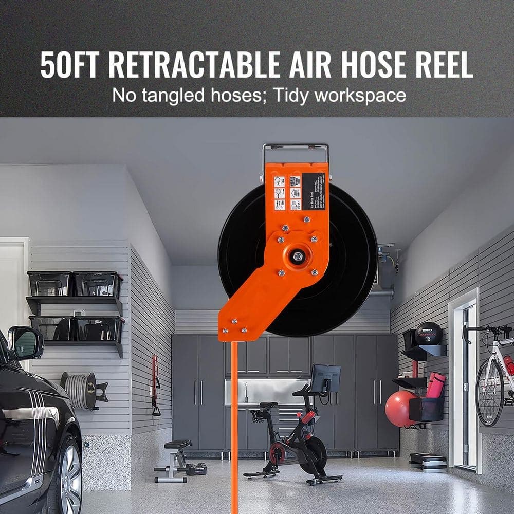 Indomitus Retractable Air Hose Reel, 3/8 IN x 50 FT Hybrid Air Hose Max 300PSI, Air Compressor Hose Reel with 5 ft Lead in (3)