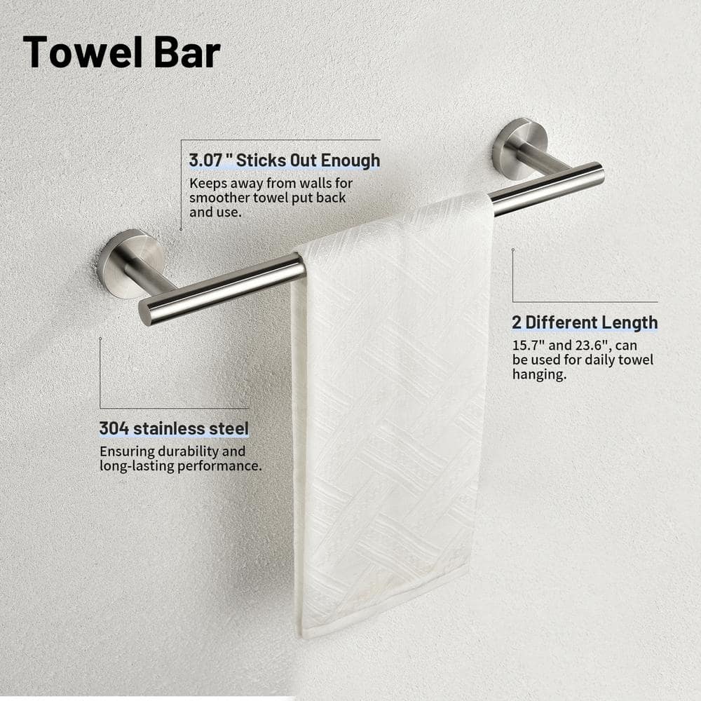 Heemli Modern 6-Pieces Bath Hardware Set with Towel Ring Toilet Paper Holder Towel Hook and Towel Bar in Brushed Nickel (2)