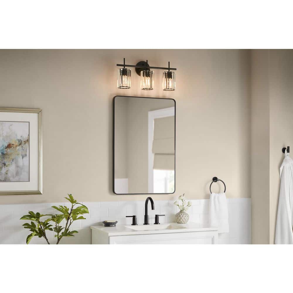 Hampton Bay 21 in. 3-Light Black Vanity Light with Clear Crystal Glass (2)
