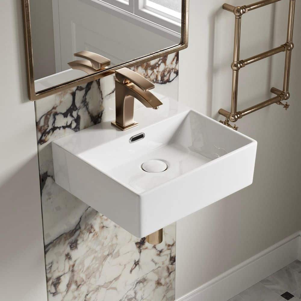 Los Flexi 16 in. x 14 in. Wall Mounted Vessel Sink with Overflow, White Rectangular Ceramic Sink with One Faucet Hole (1)