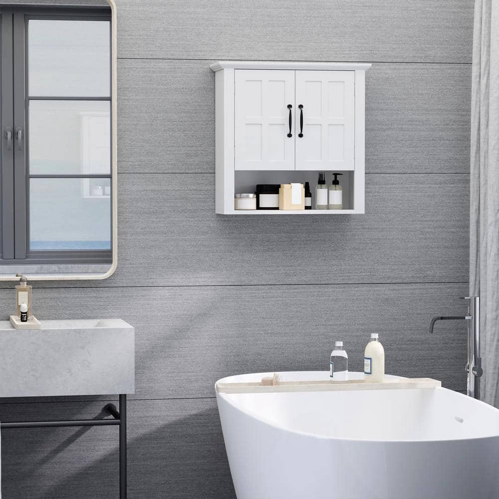 Anqtovp 7.8 in. W x 23.6 in. D x 22.8 in. H Bathroom Storage Wall Cabinet with Adjustable Shelf & 2 Doors in White (2)