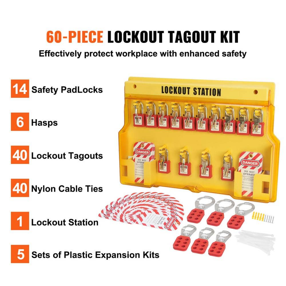 SVOPES 60-Pieces Electrical Lockout Tagout Kit, Safety Lockout Station with Padlocks, Tags, Hasps, Nylon Ties, Expansion Kit (2)