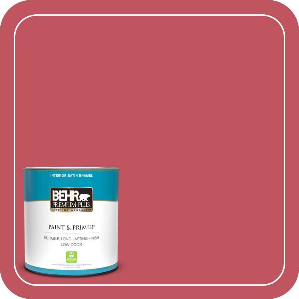 BEHR PREMIUM PLUS 1 qt. #P140-6 Hibiscus Flower Satin Enamel Low Odor Interior Paint & Primer