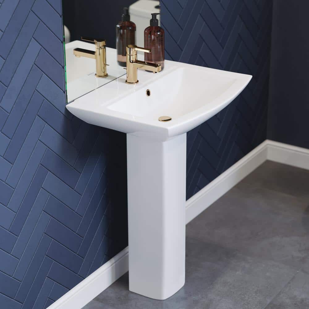 Swiss Madison Sublime 24 in. 2-Piece Glossy White Ceramic Rectangular Pedestal Bathroom Sink, Single Faucet Hole
