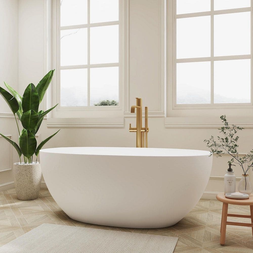 SJ STAR&JANE 59 in. x 30 in. Solid Surface Freestanding Soaking Bathtub in Matte White (3)
