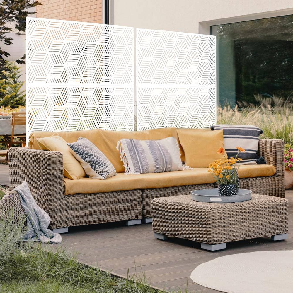 Sudzendf Outdoor and Indoor Freestanding Decorative Privacy Screen Metal Privacy Screen, Fence Panels in White (3)