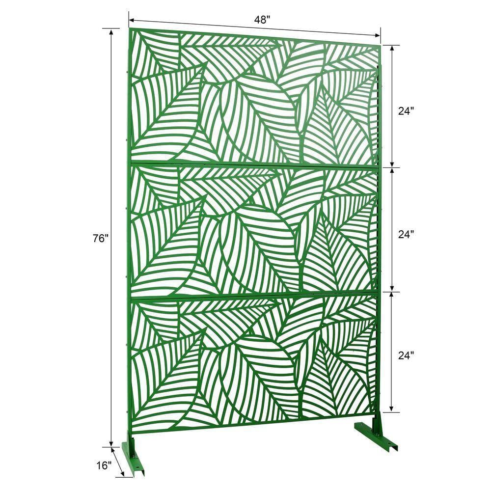 Zeus & Ruta 6.3 ft. H x 4 ft. W Green Metal Privacy Screen Freestanding Decorative Privacy Screen for Deck Balcony Patio (3-Panels) (3)